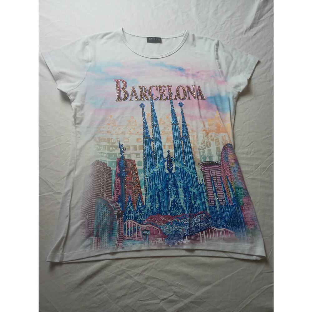 Vintage Y2K Safon Barcelona Bling Gem Graphic T-shirt Women‎ Medium Fitted